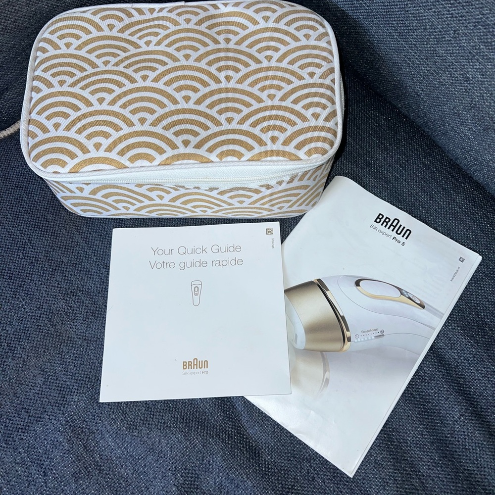 Braun IPL Hair Removal Device with Gold and White Case